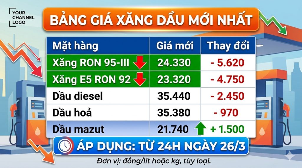 Xăng giảm còn 24.330đ/l từ 24h 26/3/2026缩略图 Thích